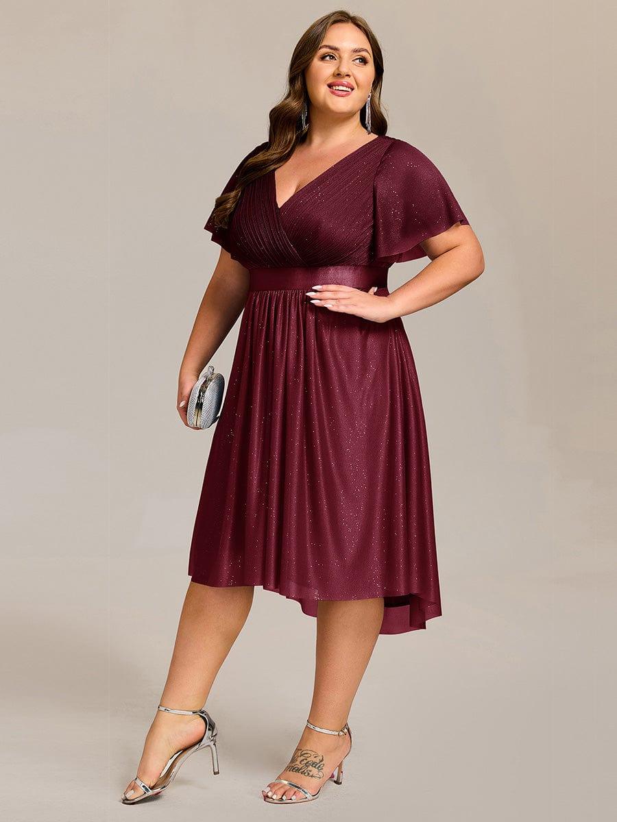 pretty SOL|Plus Size Glitter Ruffles Sleeve Asymmetrical Hem Midi Wedding Guest Dress - Image 9