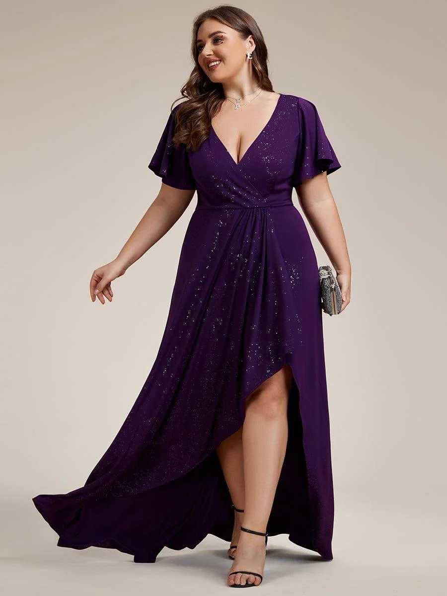 pretty MELODÉ|Plus Size Glittering High-Low Evening Dress with Flutter Sleeves - Image 20