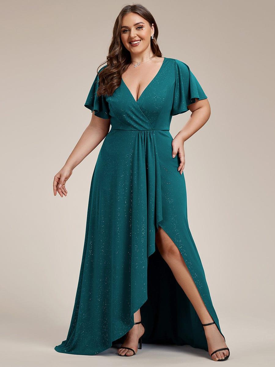 pretty MELODÉ|Plus Size Glittering High-Low Evening Dress with Flutter Sleeves - Image 29
