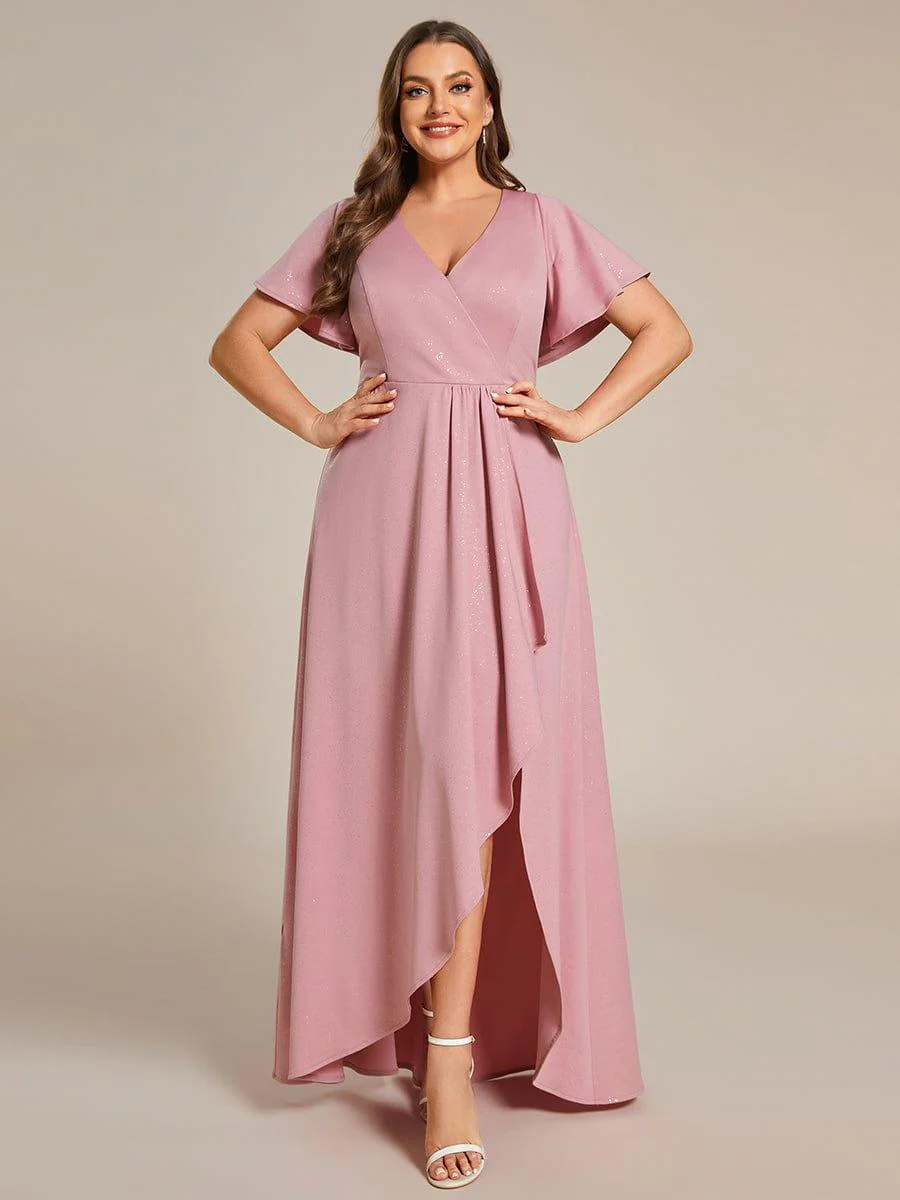 pretty MELODÉ|Plus Size Glittering High-Low Evening Dress with Flutter Sleeves - Image 30