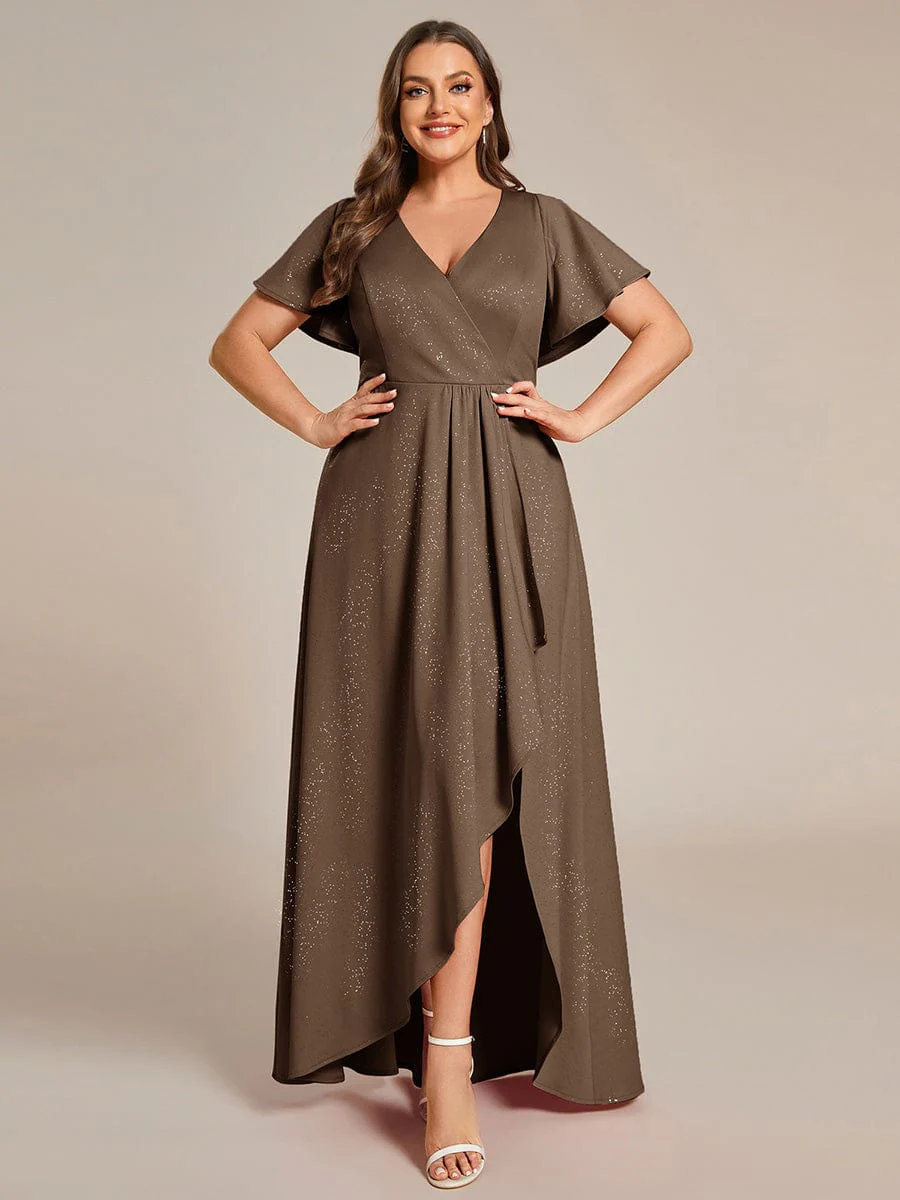 pretty MELODÉ|Plus Size Glittering High-Low Evening Dress with Flutter Sleeves - Image 54