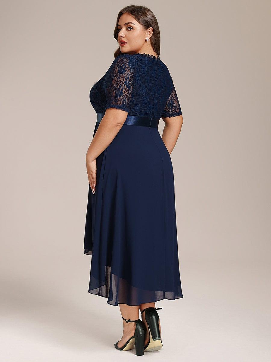 pretty JOLEN|Plus Size Half Sleeve V Neck Midi Wedding Guest Dress With Lace - Image 2