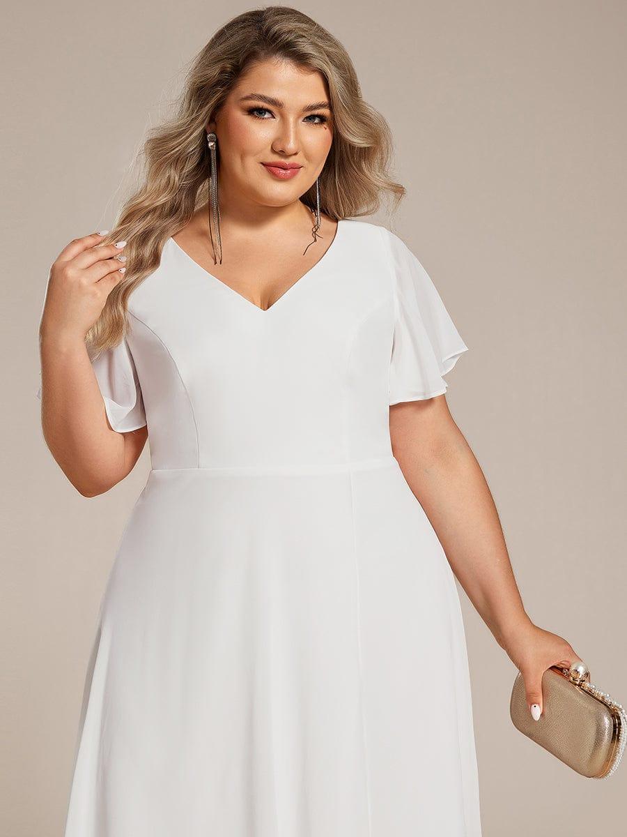 pretty AALIA|Plus Size High Low Chiffon Wedding Guest Dress with V-Neck and Ruffle Sleeves - Image 13
