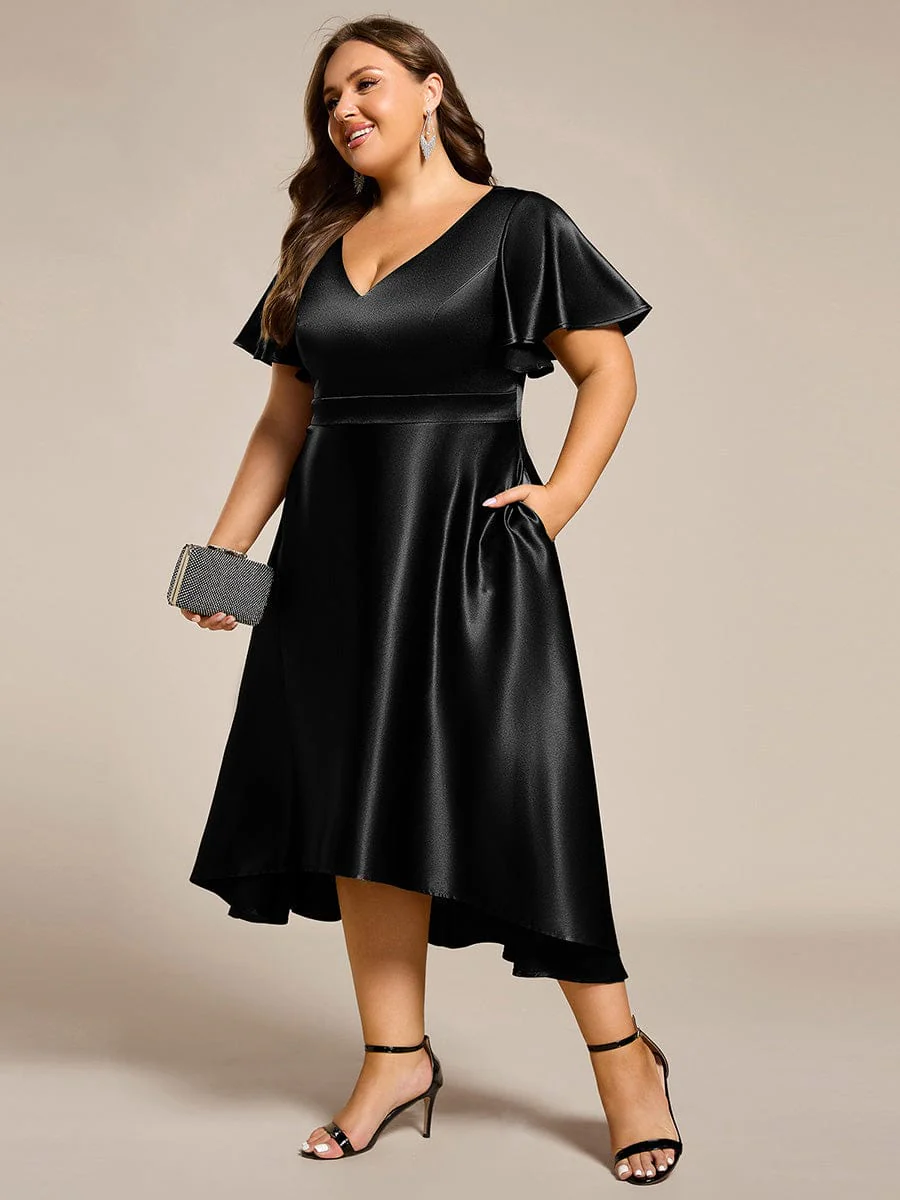pretty SCARLEN | Plus Size High-Low Satin Guest Dress with Pockets - Image 19