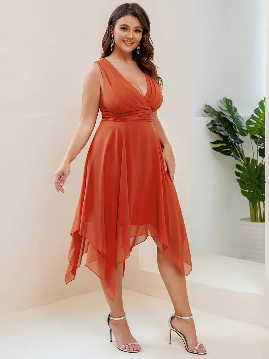 Plus Size Knee Length Asymmetrical Hem Chiffon Bridesmaid Dress - Image 26