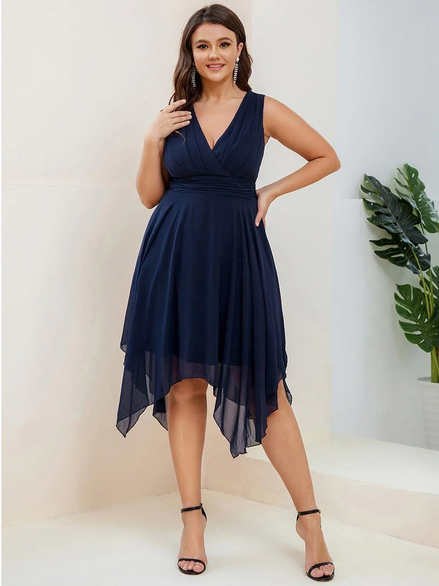 Plus Size Knee Length Asymmetrical Hem Chiffon Bridesmaid Dress - Image 46