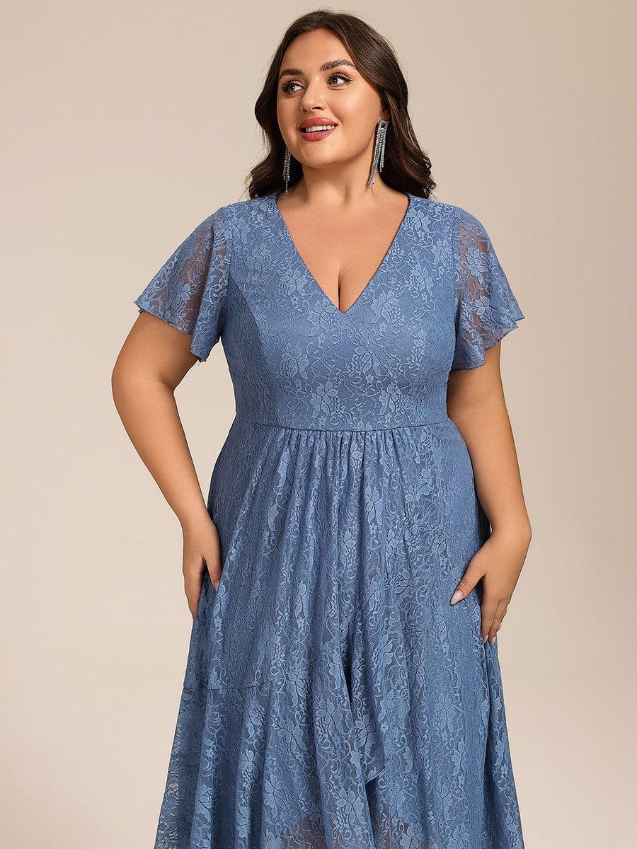 pretty PALOMA|Plus Size Lace Lotus Leaf Ruffles Sleeve Midi Wedding Guest Dress - Image 3