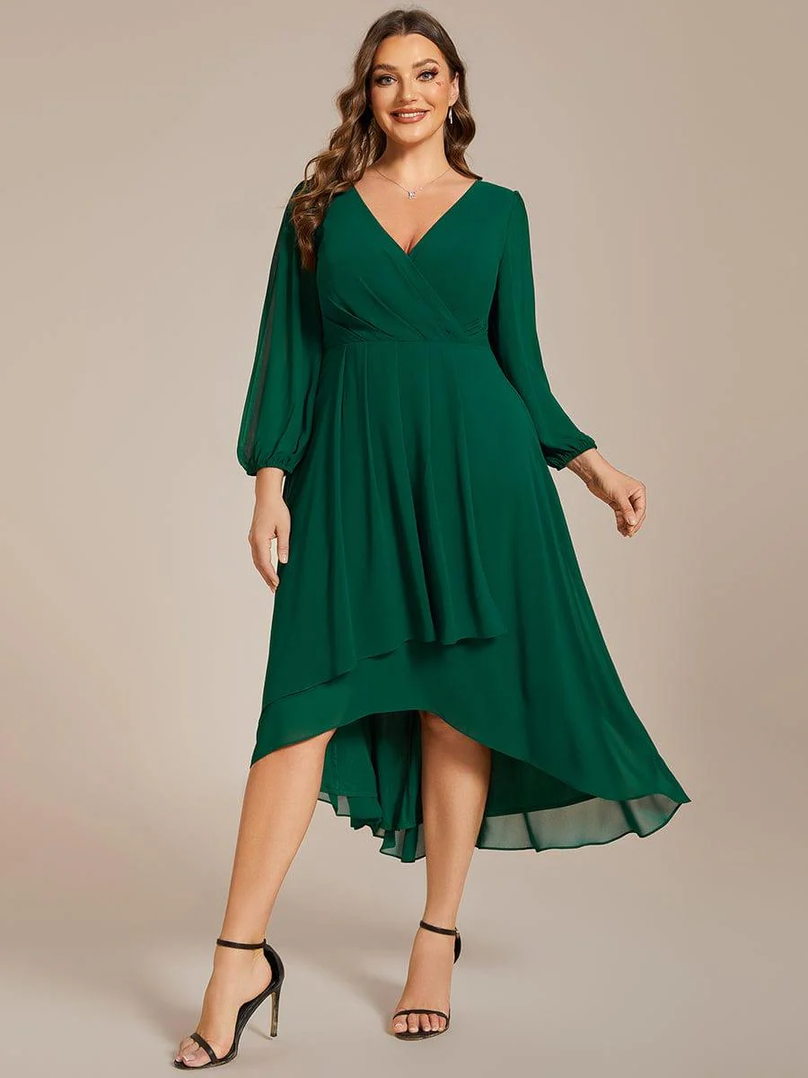 pretty BRIAR|Plus Size 3/4 Sleeve V-Neck Chiffon High Low Wedding Guest Dress - Image 3