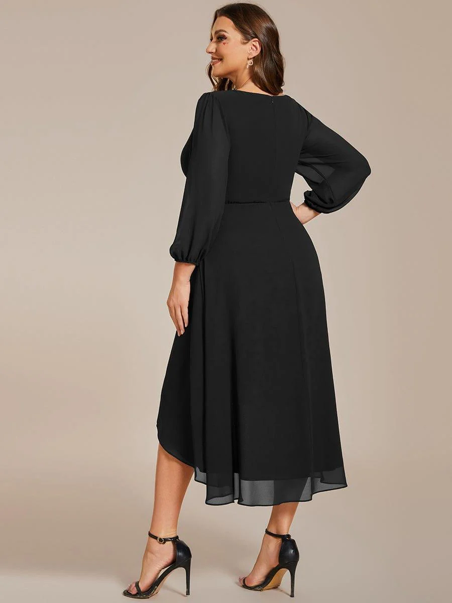 pretty BRIAR|Plus Size 3/4 Sleeve V-Neck Chiffon High Low Wedding Guest Dress - Image 37