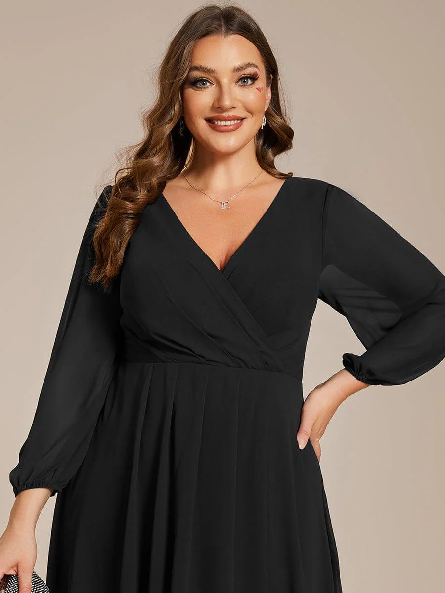 pretty BRIAR|Plus Size 3/4 Sleeve V-Neck Chiffon High Low Wedding Guest Dress - Image 38