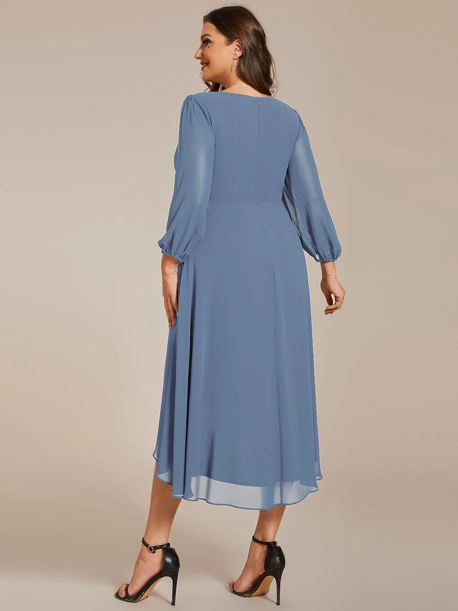 pretty BRIAR|Plus Size 3/4 Sleeve V-Neck Chiffon High Low Wedding Guest Dress - Image 42