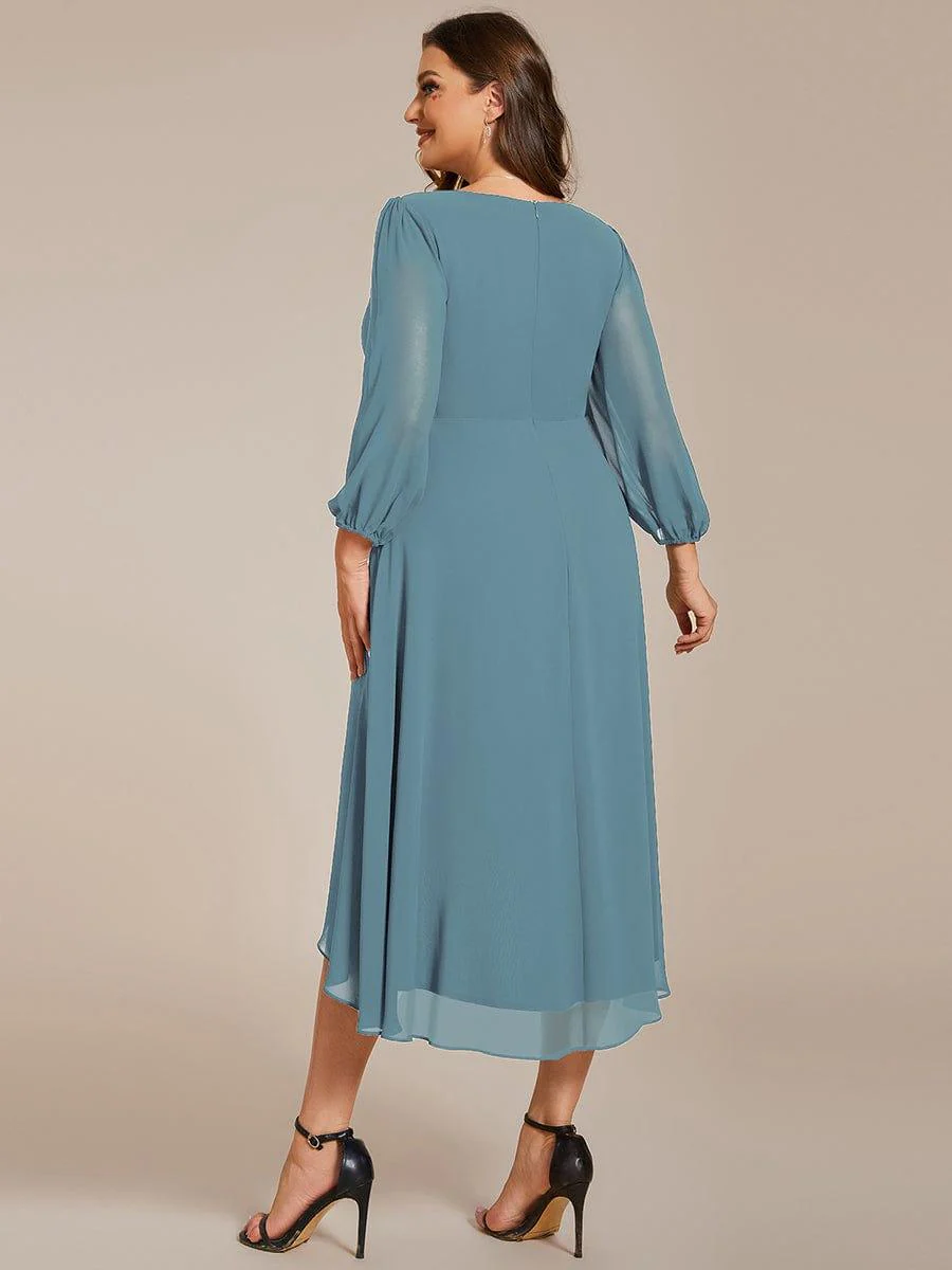 pretty BRIAR|Plus Size 3/4 Sleeve V-Neck Chiffon High Low Wedding Guest Dress - Image 67