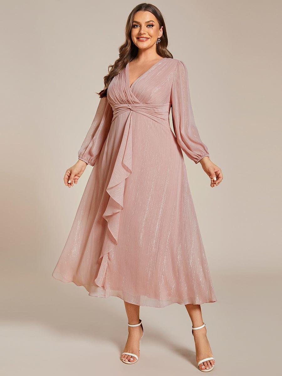 pretty EMBER|Plus Size Glitter Long Sleeve Twist Knot Evening Dress(Final Sale)