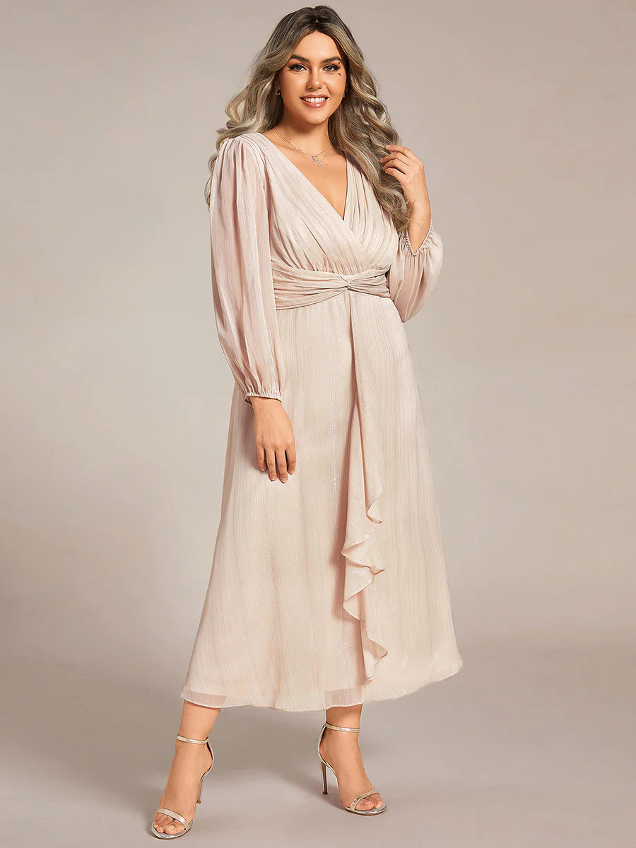 pretty EMBER|Plus Size Glitter Long Sleeve Twist Knot Evening Dress(Final Sale) - Image 18