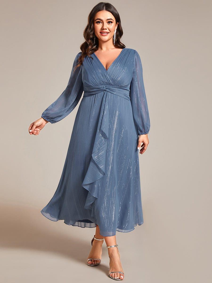 pretty EMBER|Plus Size Glitter Long Sleeve Twist Knot Evening Dress(Final Sale) - Image 35