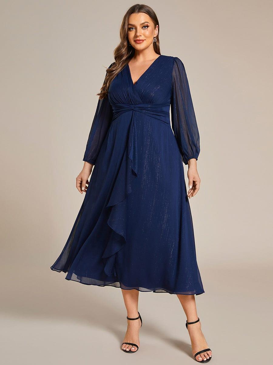 pretty EMBER|Plus Size Glitter Long Sleeve Twist Knot Evening Dress(Final Sale) - Image 40