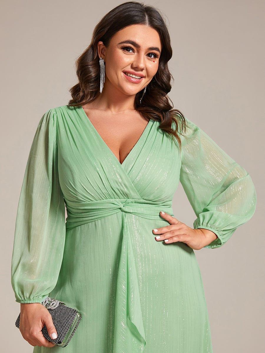 pretty EMBER|Plus Size Glitter Long Sleeve Twist Knot Evening Dress(Final Sale) - Image 43