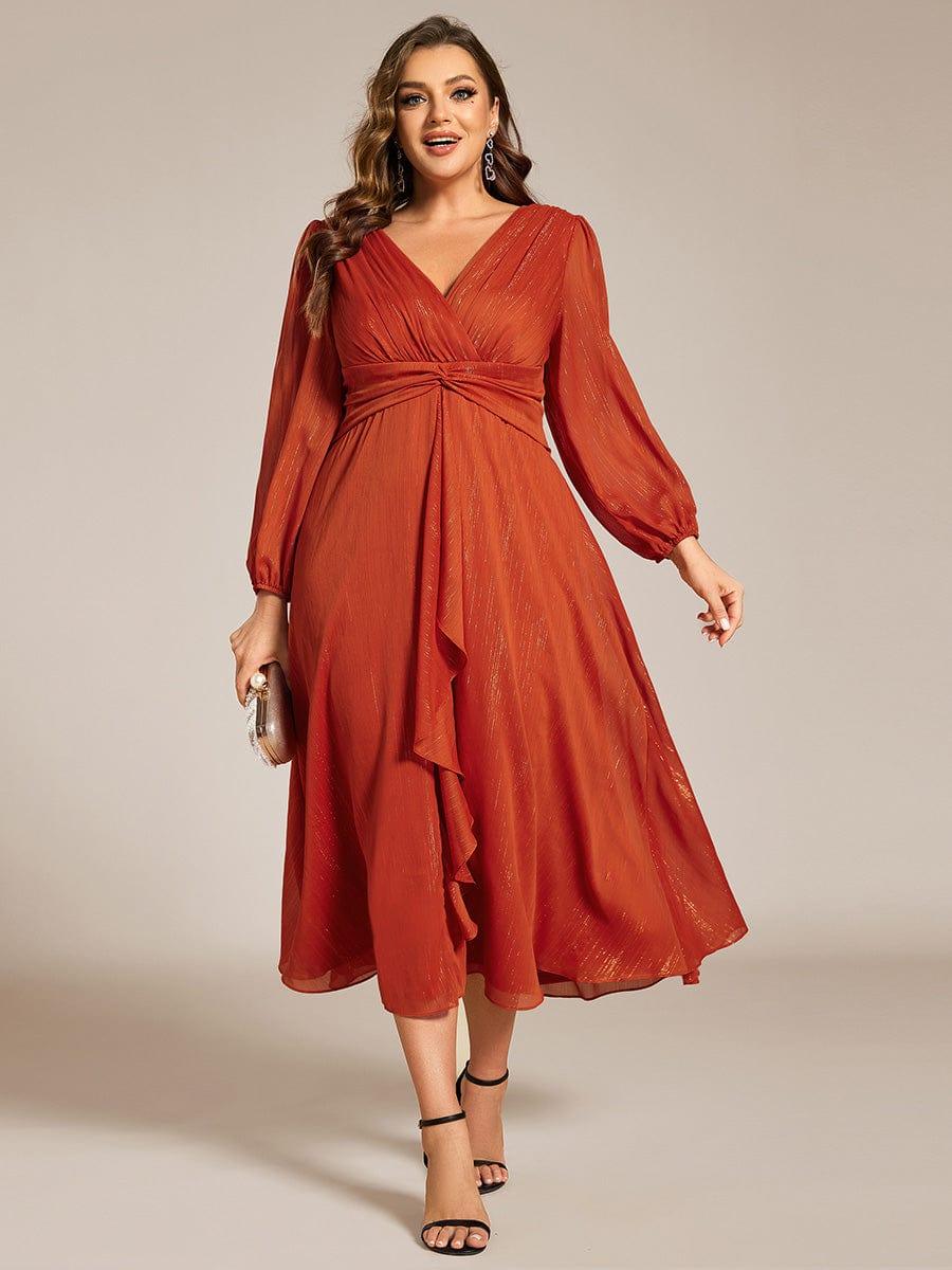 pretty EMBER|Plus Size Glitter Long Sleeve Twist Knot Evening Dress(Final Sale) - Image 51