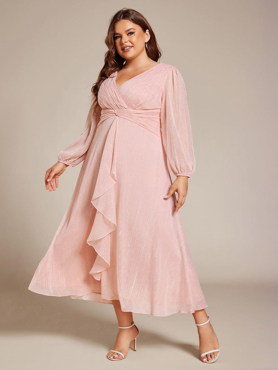 pretty EMBER|Plus Size Glitter Long Sleeve Twist Knot Evening Dress(Final Sale) - Image 60