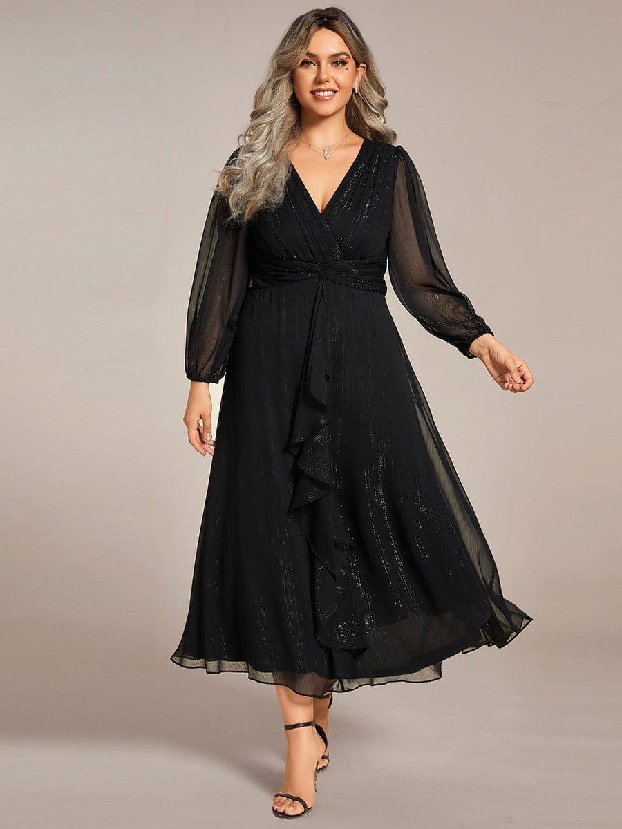 pretty EMBER|Plus Size Glitter Long Sleeve Twist Knot Evening Dress(Final Sale) - Image 8