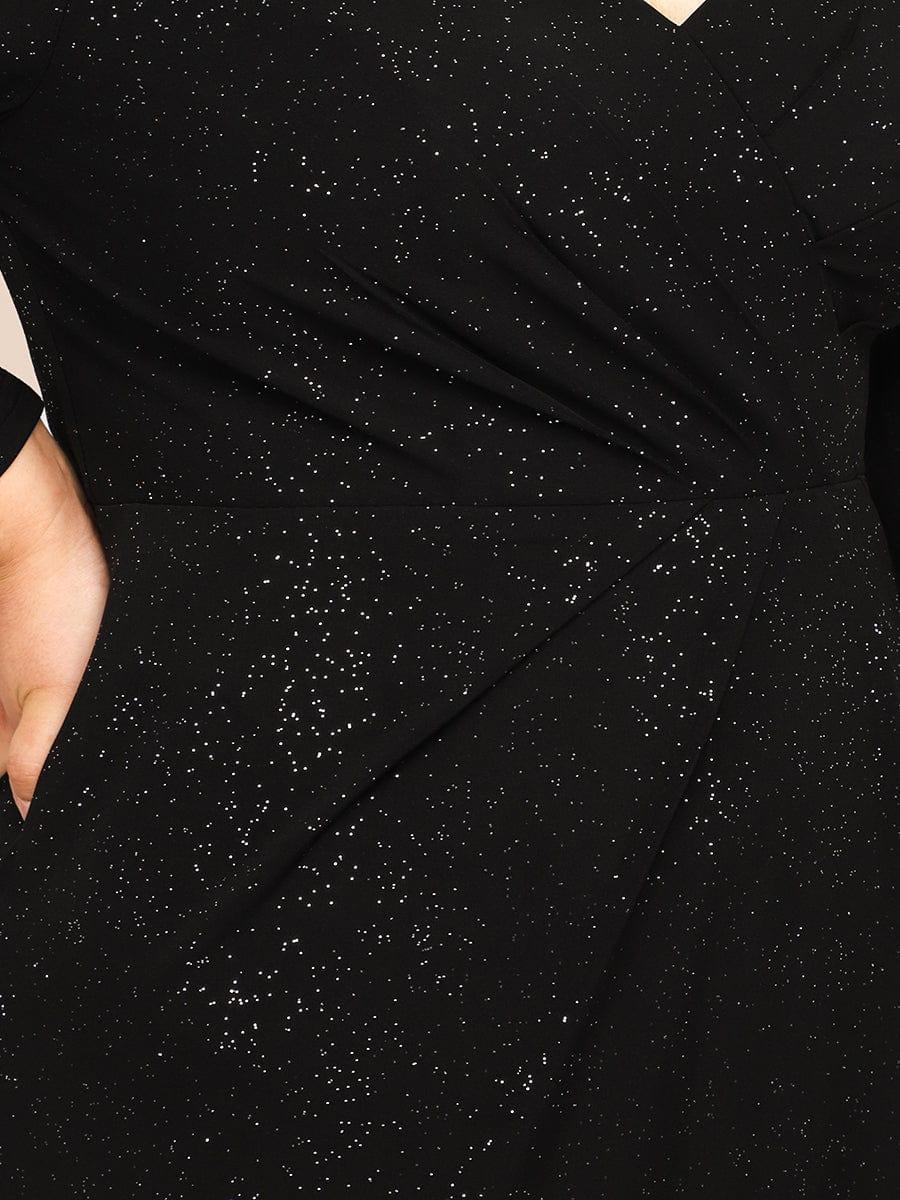 Plus Size Long Sleeve V-Neck Glitter High Slit Evening Dress - Image 3