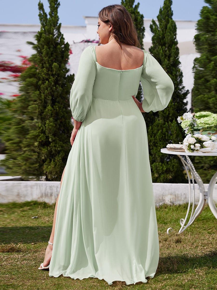 pretty DANICA|Plus Size Long-Sleeved Chiffon Off Shoulder Bridesmaid Dresses with High Slit - Image 12