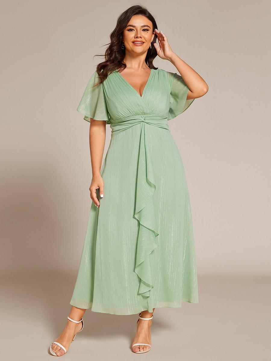 pretty OPAHL|Plus Size Glitter Short Sleeve A-Line Midi Wedding Guest Dress with Ruffled Hem - Image 13