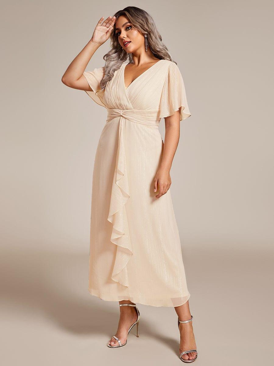 pretty OPAHL|Plus Size Glitter Short Sleeve A-Line Midi Wedding Guest Dress with Ruffled Hem - Image 20