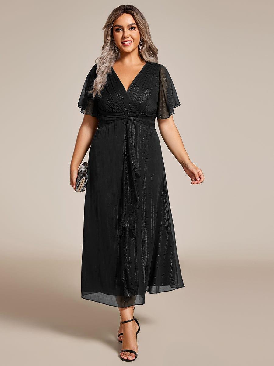 pretty OPAHL|Plus Size Glitter Short Sleeve A-Line Midi Wedding Guest Dress with Ruffled Hem - Image 26