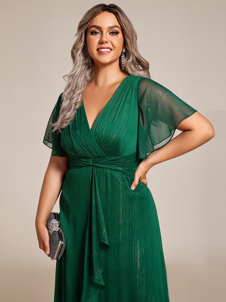 pretty OPAHL|Plus Size Glitter Short Sleeve A-Line Midi Wedding Guest Dress with Ruffled Hem - Image 33