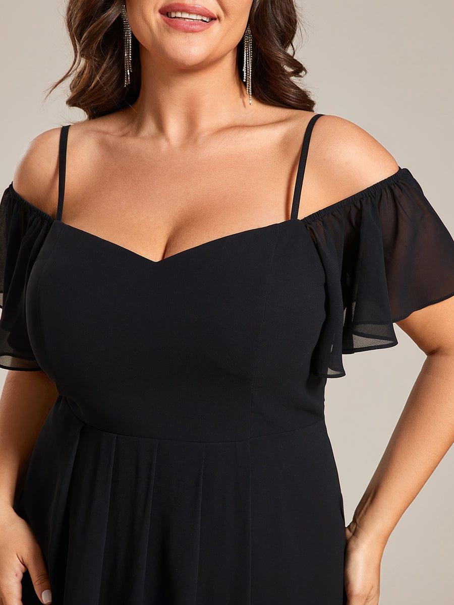 pretty JORDANE|Plus Size Off-Shoulder High-Low Chiffon Wedding Guest Dresses with Short Sleeves - Image 13