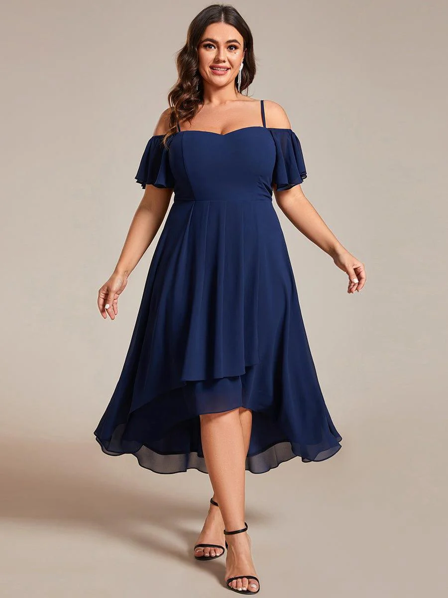 pretty JORDANE|Plus Size Off-Shoulder High-Low Chiffon Wedding Guest Dresses with Short Sleeves - Image 19