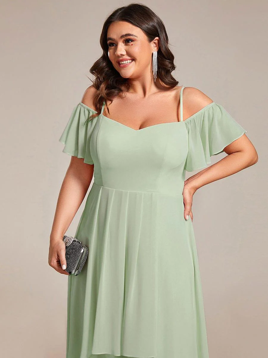 pretty JORDANE|Plus Size Off-Shoulder High-Low Chiffon Wedding Guest Dresses with Short Sleeves - Image 28