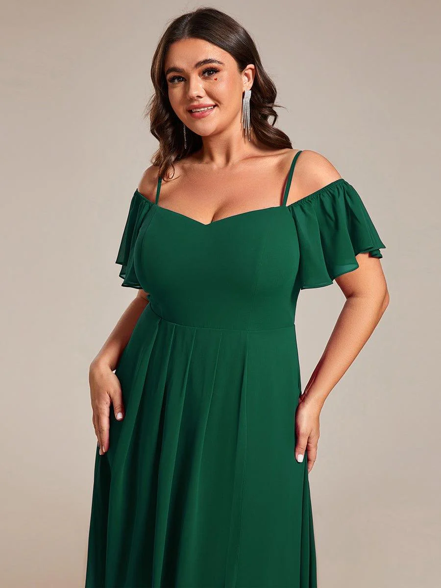 pretty JORDANE|Plus Size Off-Shoulder High-Low Chiffon Wedding Guest Dresses with Short Sleeves - Image 43