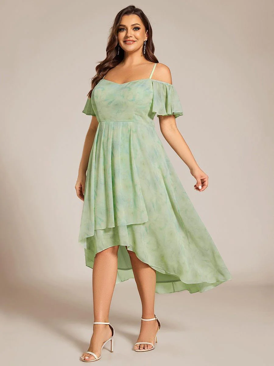 pretty JORDANE|Plus Size Off-Shoulder High-Low Chiffon Wedding Guest Dresses with Short Sleeves - Image 51