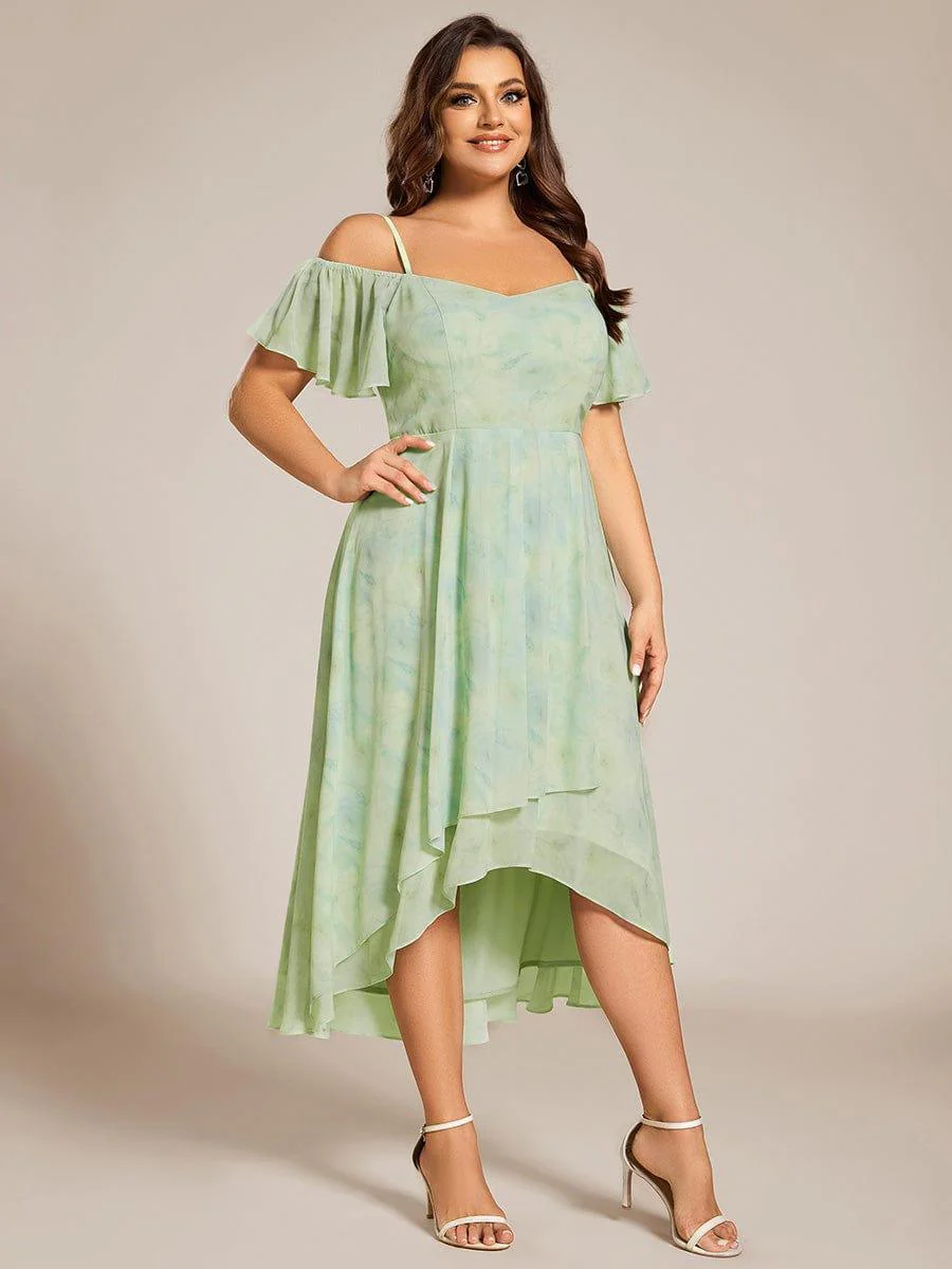pretty JORDANE|Plus Size Off-Shoulder High-Low Chiffon Wedding Guest Dresses with Short Sleeves - Image 54