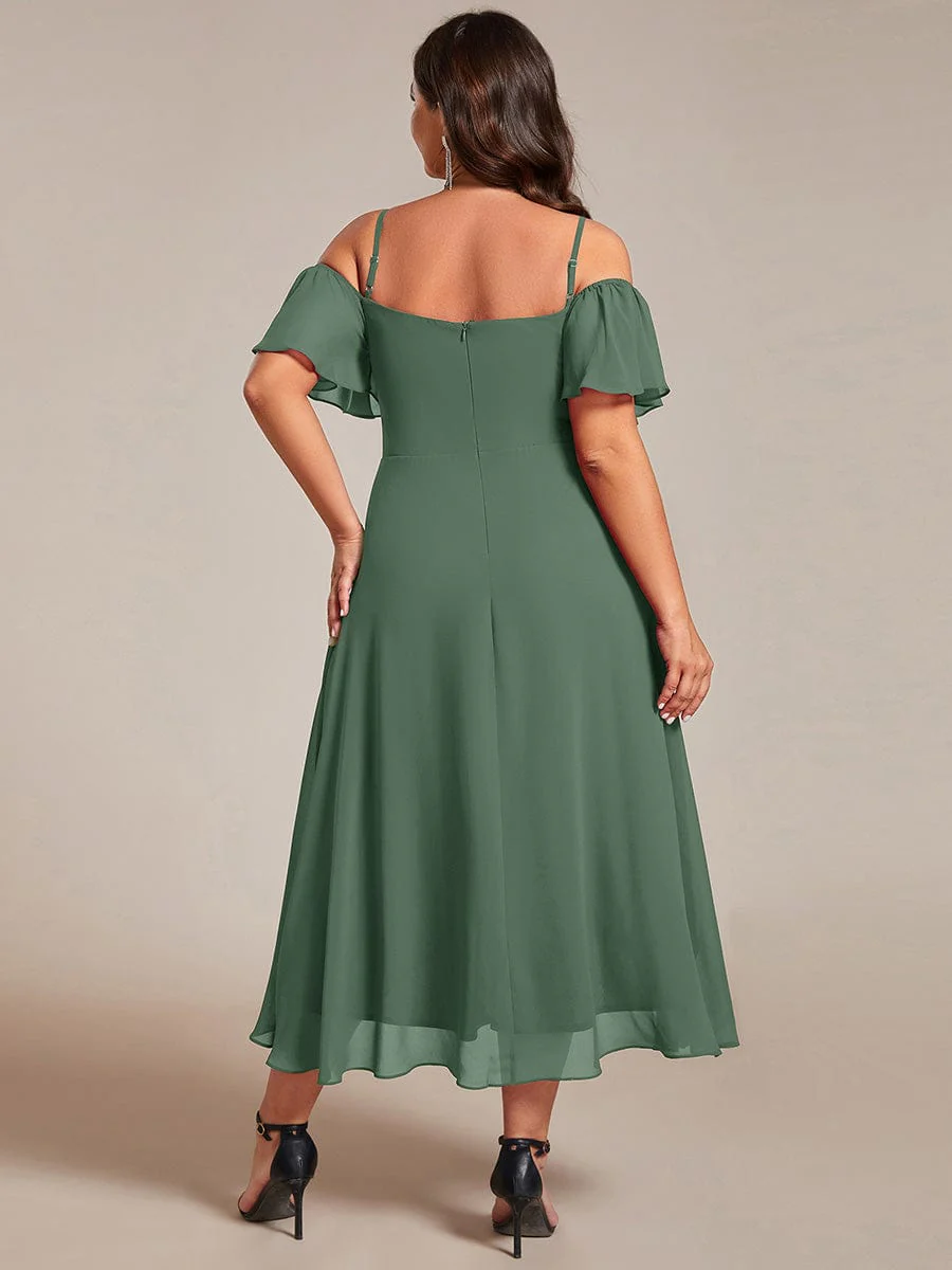 pretty JORDANE|Plus Size Off-Shoulder High-Low Chiffon Wedding Guest Dresses with Short Sleeves - Image 61