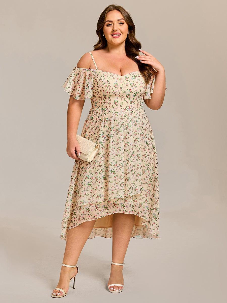 pretty JORDANE|Plus Size Off-Shoulder High-Low Chiffon Wedding Guest Dresses with Short Sleeves - Image 62