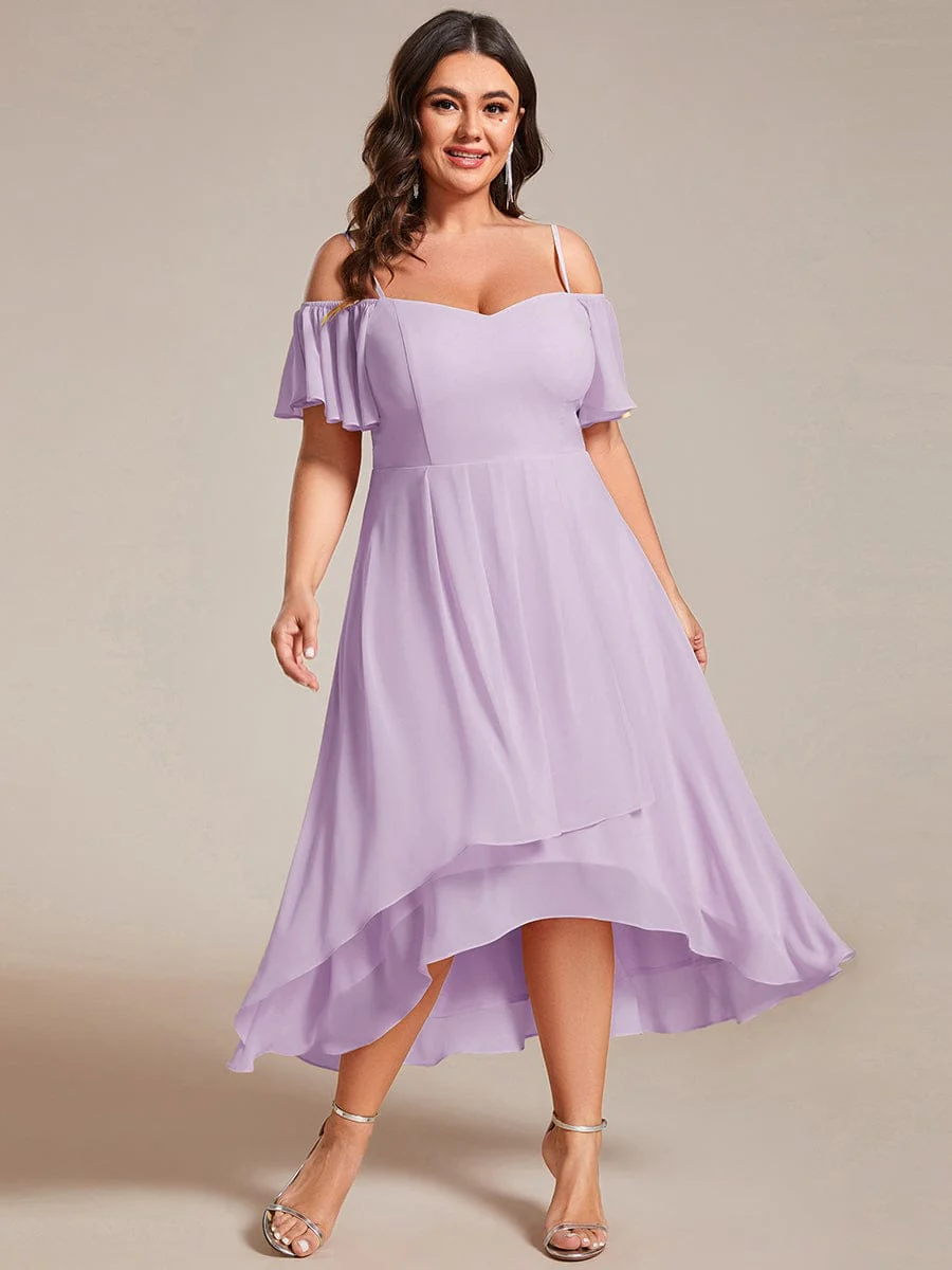 pretty JORDANE|Plus Size Off-Shoulder High-Low Chiffon Wedding Guest Dresses with Short Sleeves - Image 69