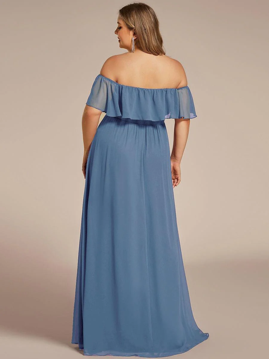pretty ÉMILE|Plus Size Off-The-Shoulder Ruffle Chiffon Bridesmaid Dress - Image 16