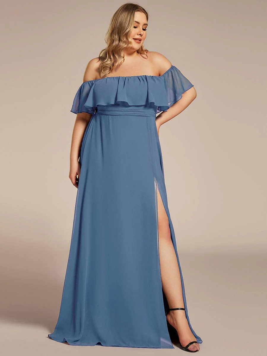 pretty ÉMILE|Plus Size Off-The-Shoulder Ruffle Chiffon Bridesmaid Dress - Image 19
