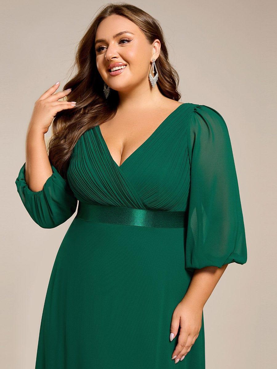 pretty OLIVIA|Plus Size Pleated Chiffon Long Sleeve Empire Waist Maxi Evening Dress - Image 16