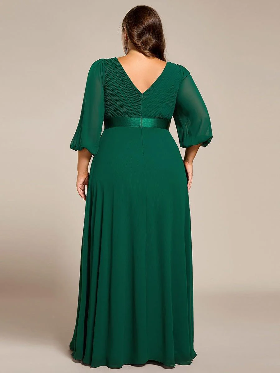 pretty OLIVIA|Plus Size Pleated Chiffon Long Sleeve Empire Waist Maxi Evening Dress - Image 2