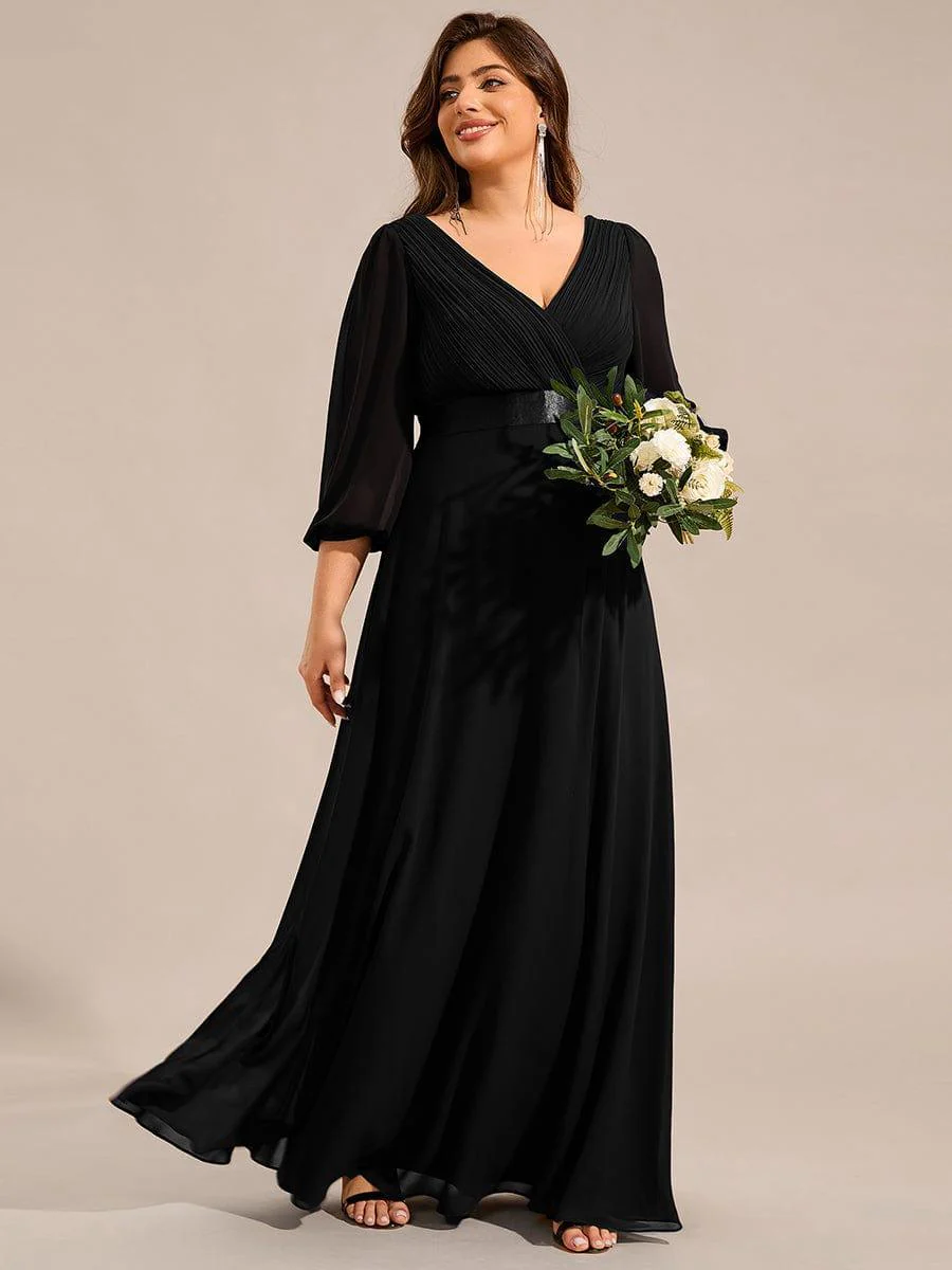 pretty OLIVIA|Plus Size Pleated Chiffon Long Sleeve Empire Waist Maxi Evening Dress - Image 6
