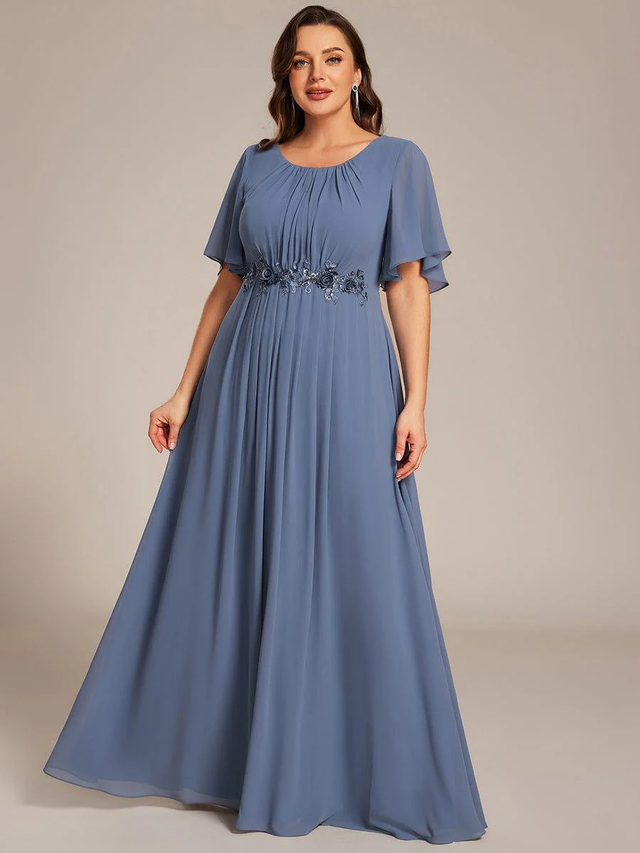 pretty ASPYN|Plus Size Pleated Short Sleeve Ruffled Maxi Evening Dress - Image 10