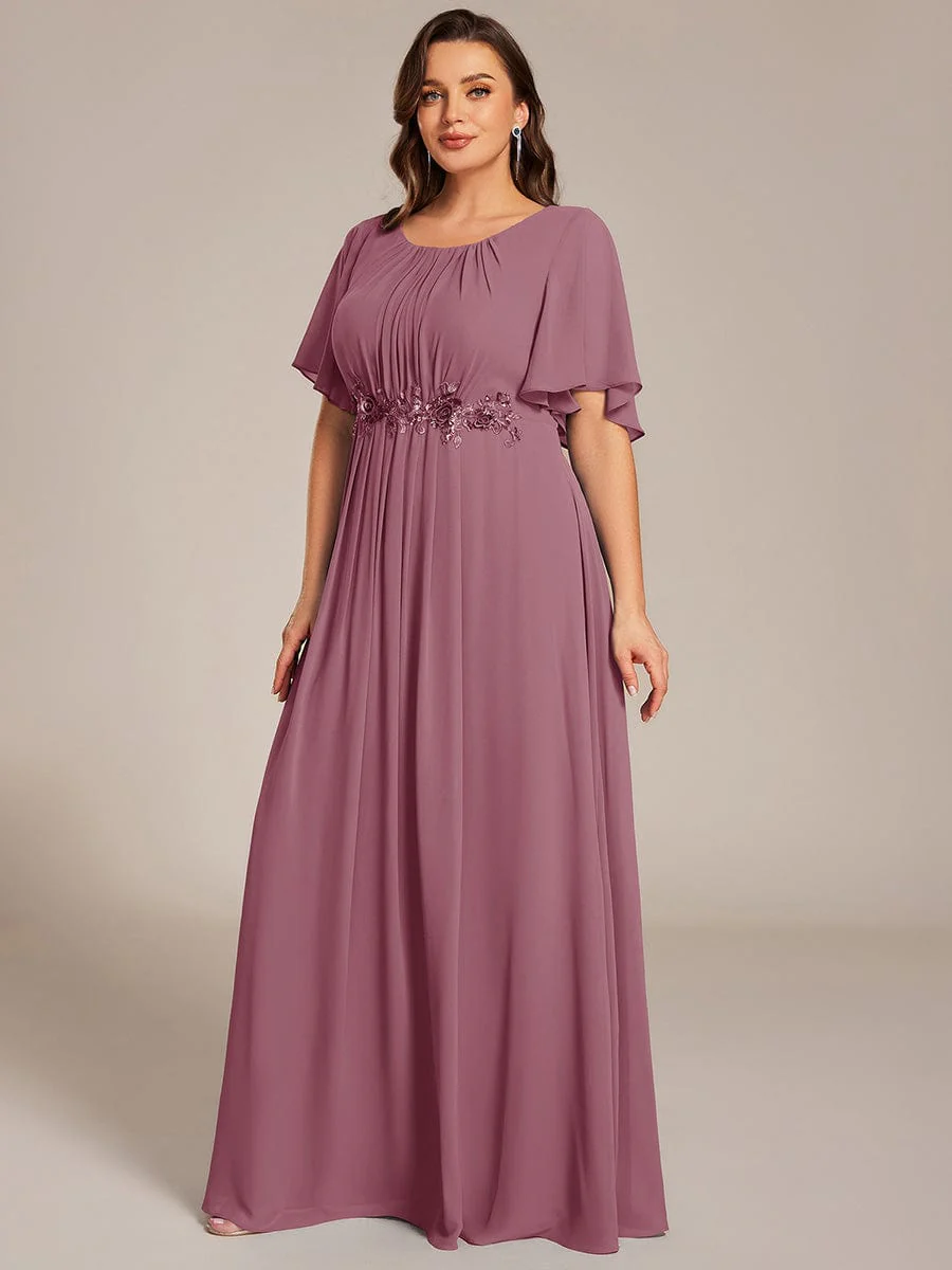 pretty ASPYN|Plus Size Pleated Short Sleeve Ruffled Maxi Evening Dress - Image 31