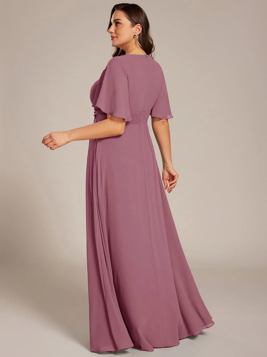 pretty ASPYN|Plus Size Pleated Short Sleeve Ruffled Maxi Evening Dress - Image 32