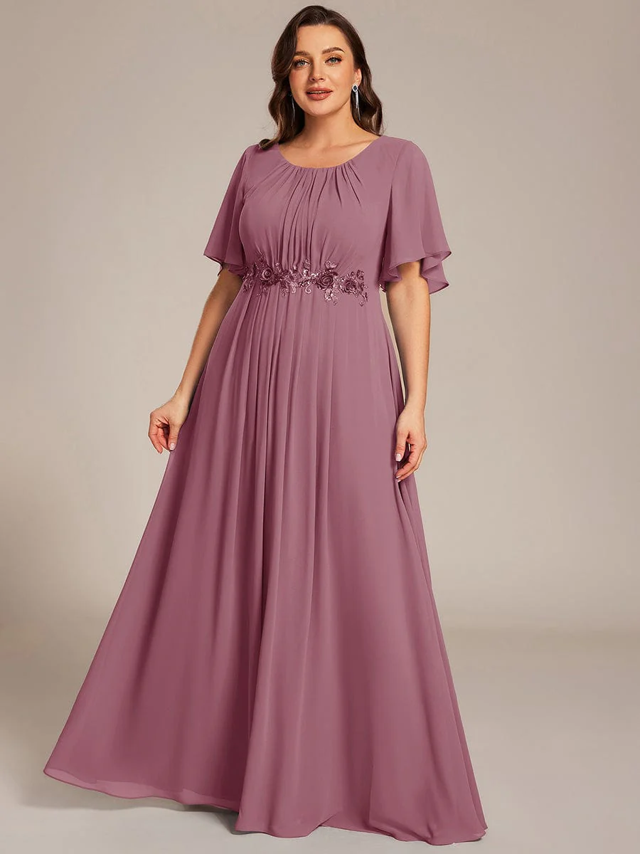 pretty ASPYN|Plus Size Pleated Short Sleeve Ruffled Maxi Evening Dress - Image 35