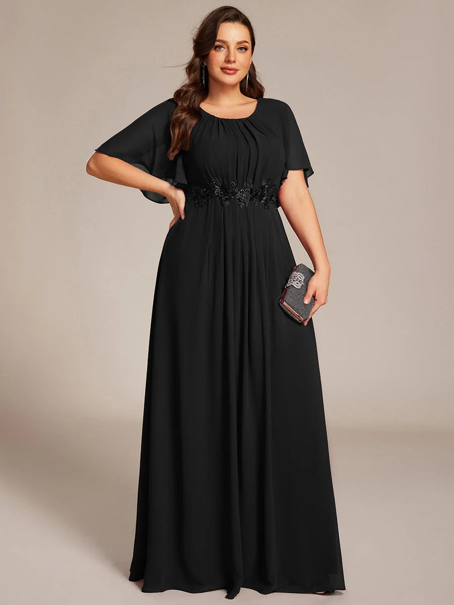 pretty ASPYN|Plus Size Pleated Short Sleeve Ruffled Maxi Evening Dress - Image 36