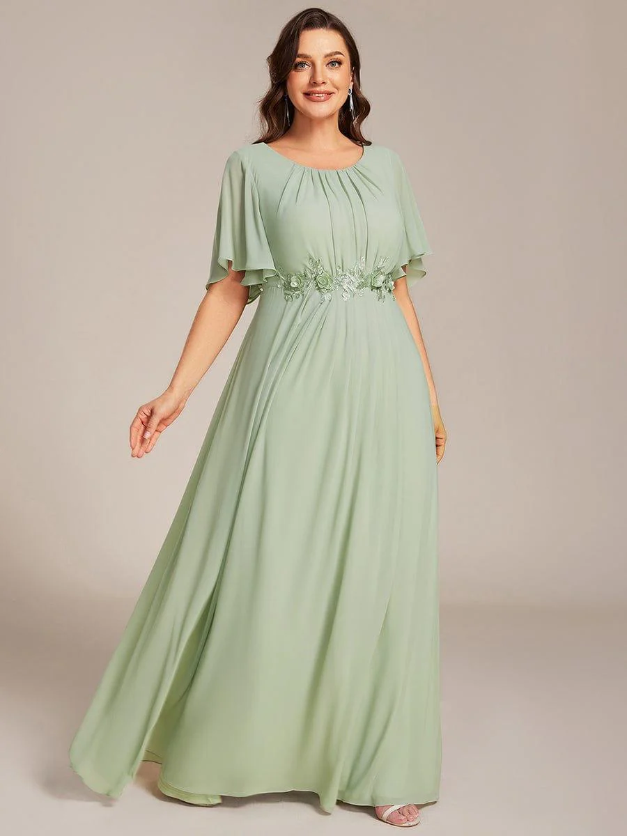 pretty ASPYN|Plus Size Pleated Short Sleeve Ruffled Maxi Evening Dress - Image 4